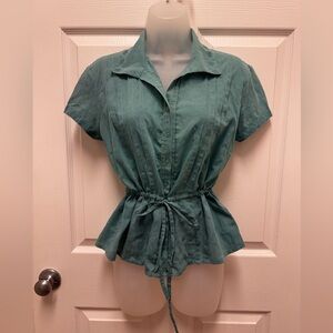 Unique Spectrum Teal Short Sleeve Blouse